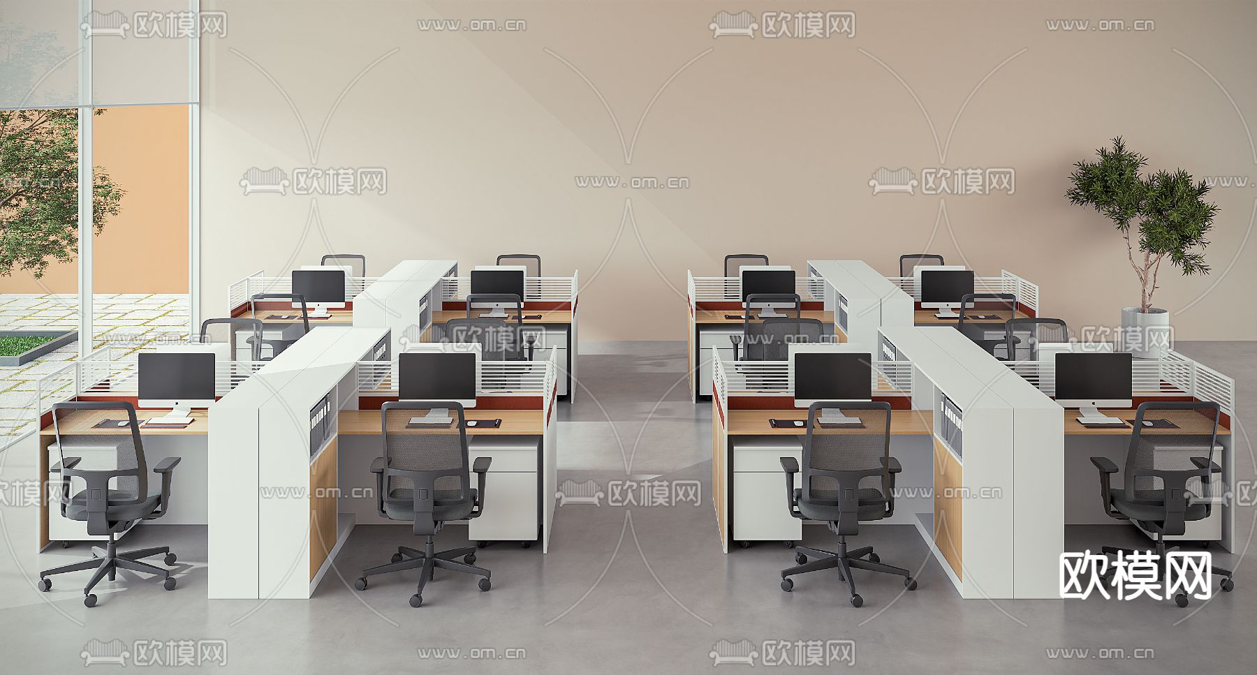 卡位办公桌 工位 岗位3d模型下载