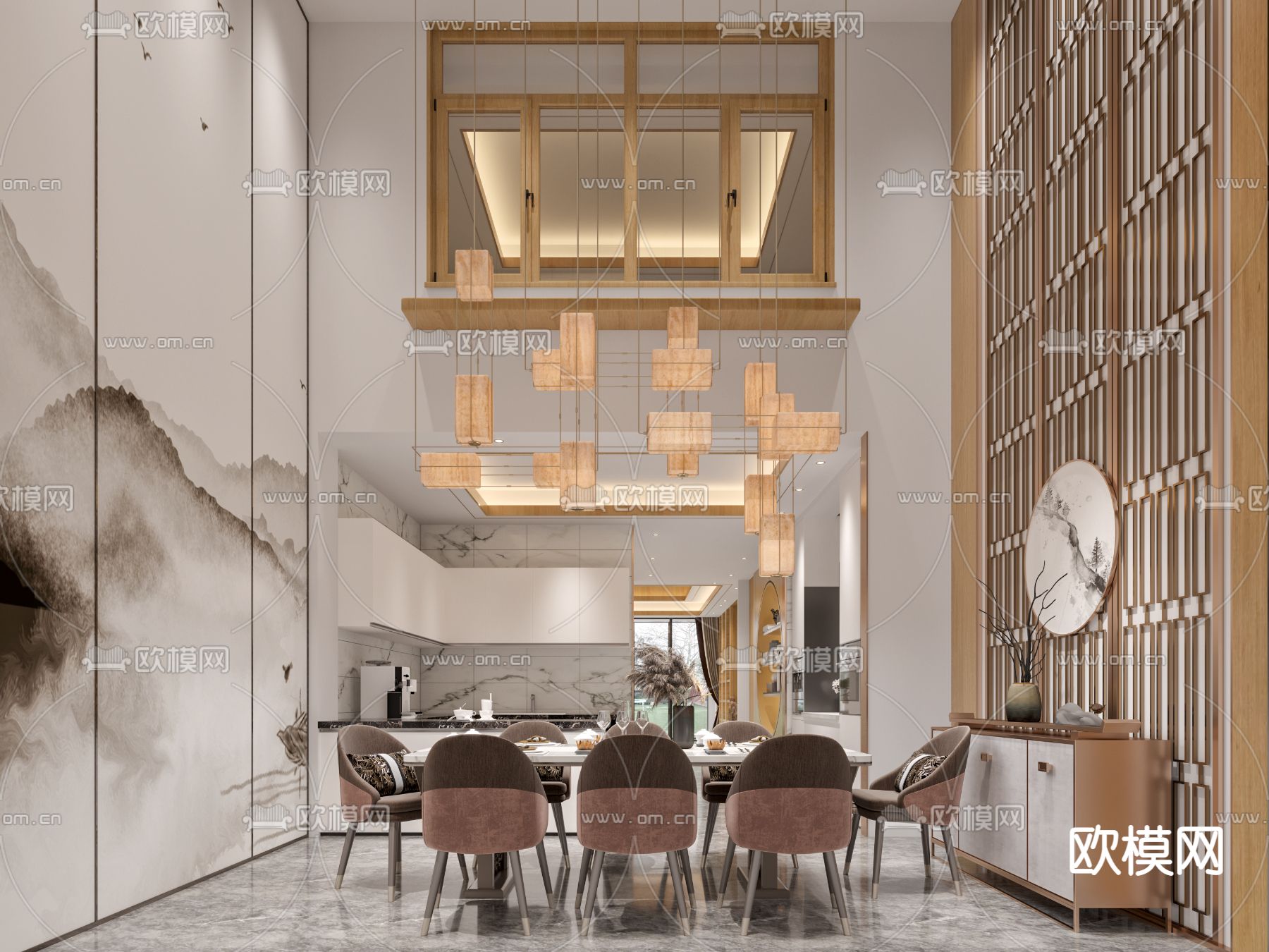 新中式茶馆 品茶室3d模型下载（渲染图2）