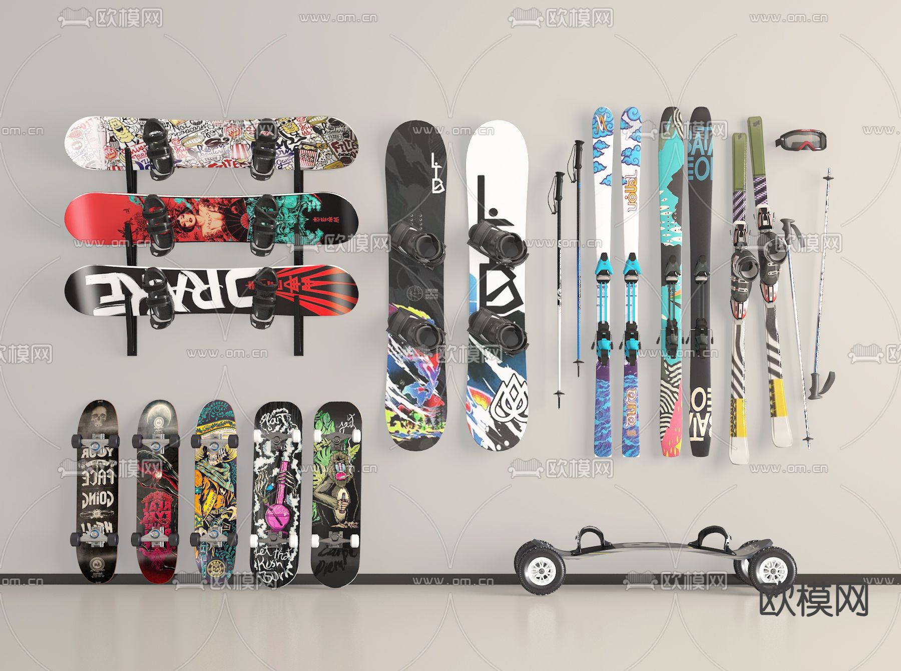 涂鸦滑板 滑雪板3d模型下载