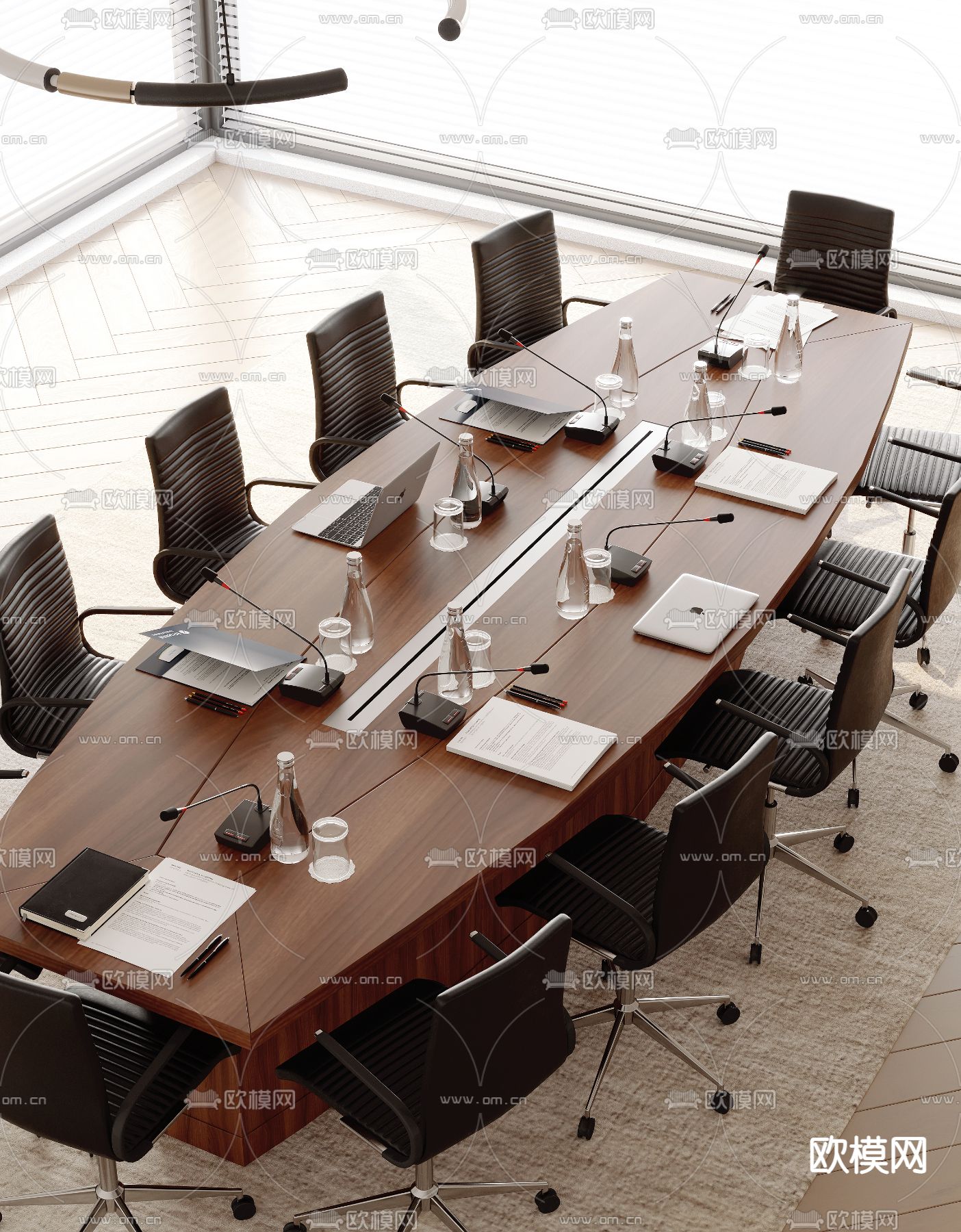 现代会议桌 会议台3d模型下载