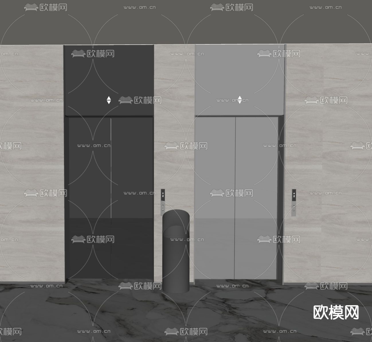 现代电梯间 电梯厅su模型下载（渲染图1）