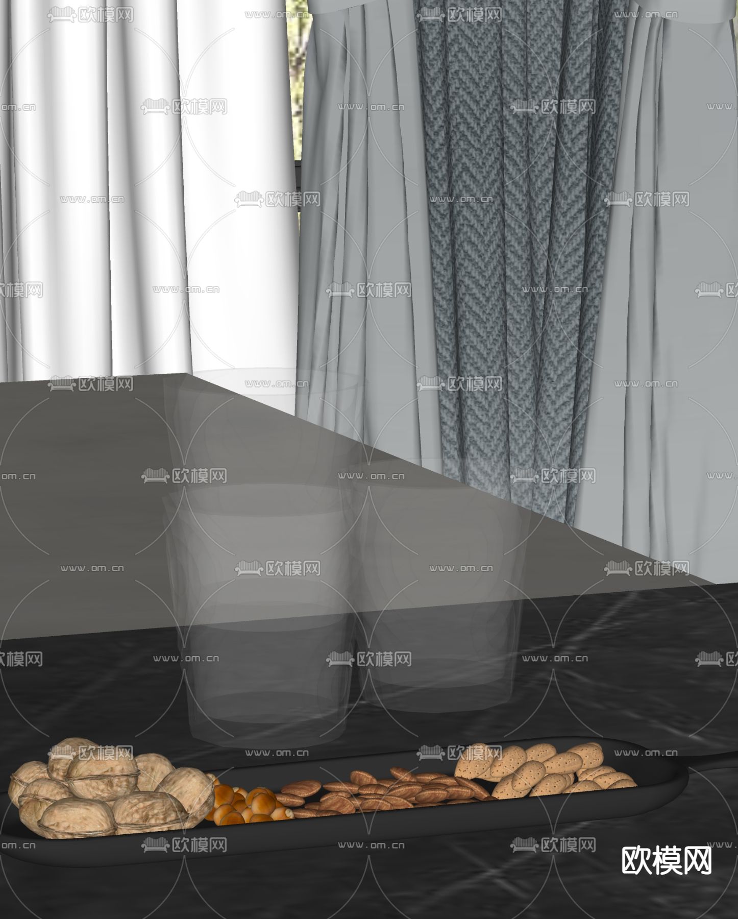 水杯 托盘 零食 摆件su模型下载（渲染图1）