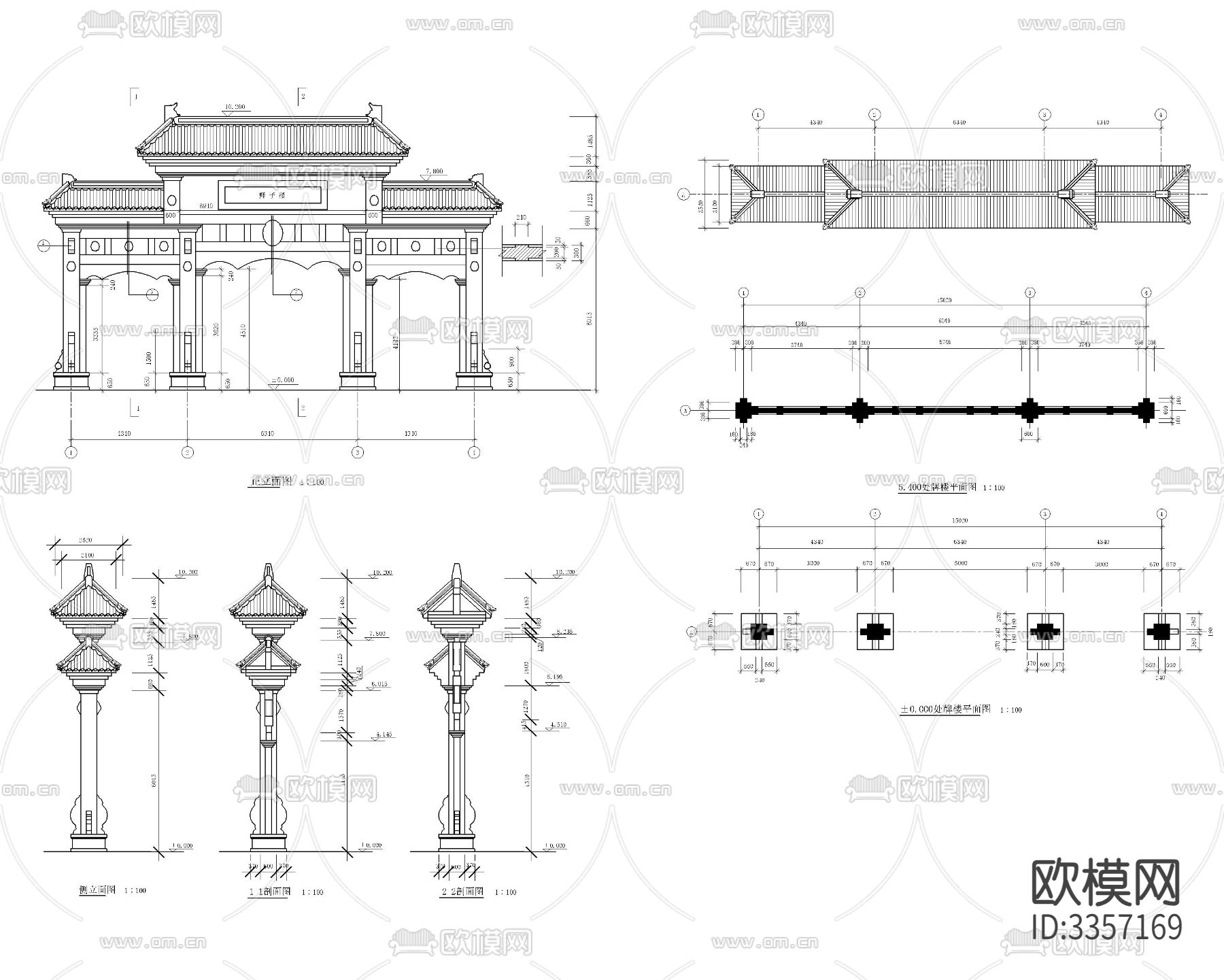 牌坊cad大样图下载（渲染图1）
