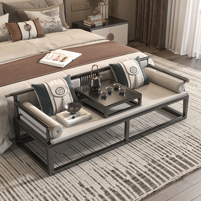  新中式床尾凳su模型 