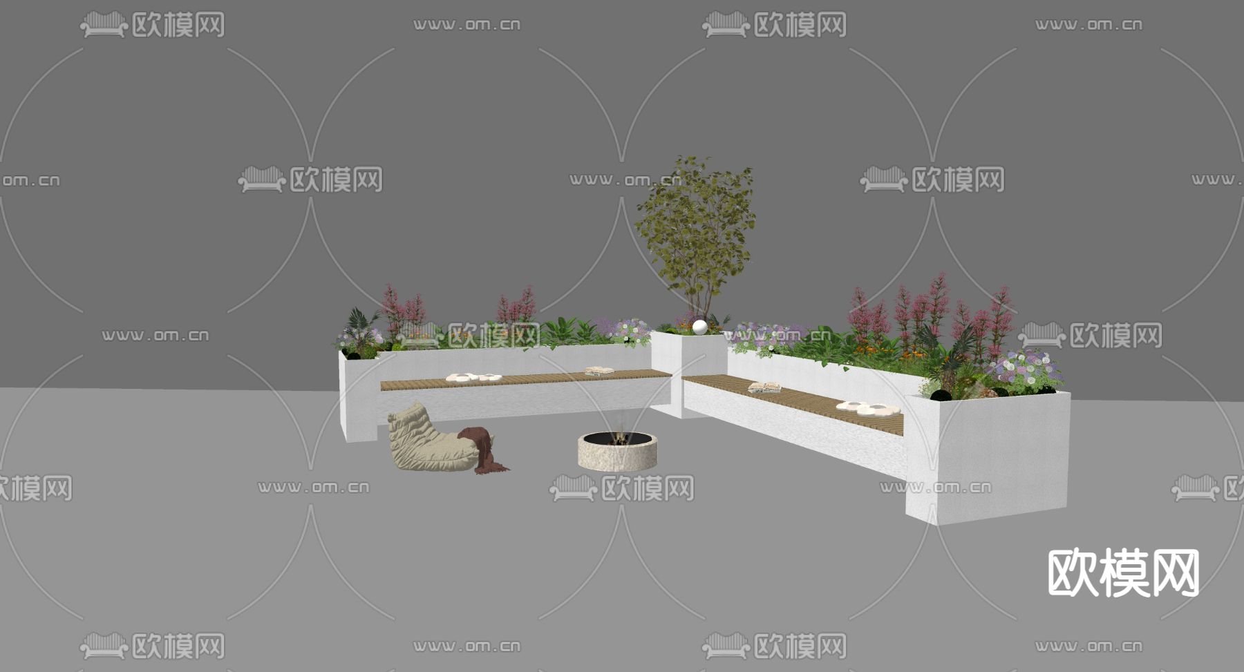 树池椅 户外椅 公共椅su模型下载（渲染图1）