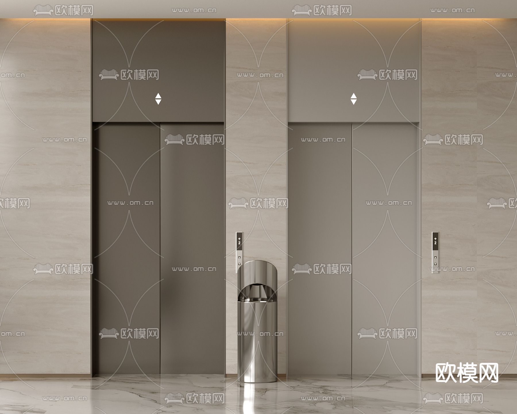 现代电梯间 电梯厅su模型下载（渲染图2）