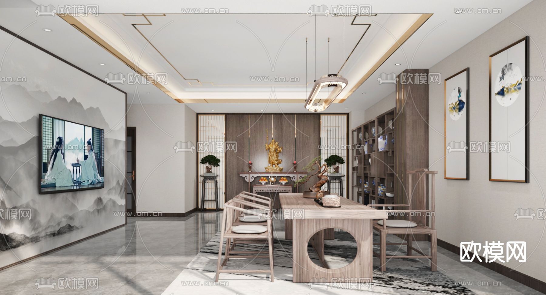 新中式茶室3d模型下载