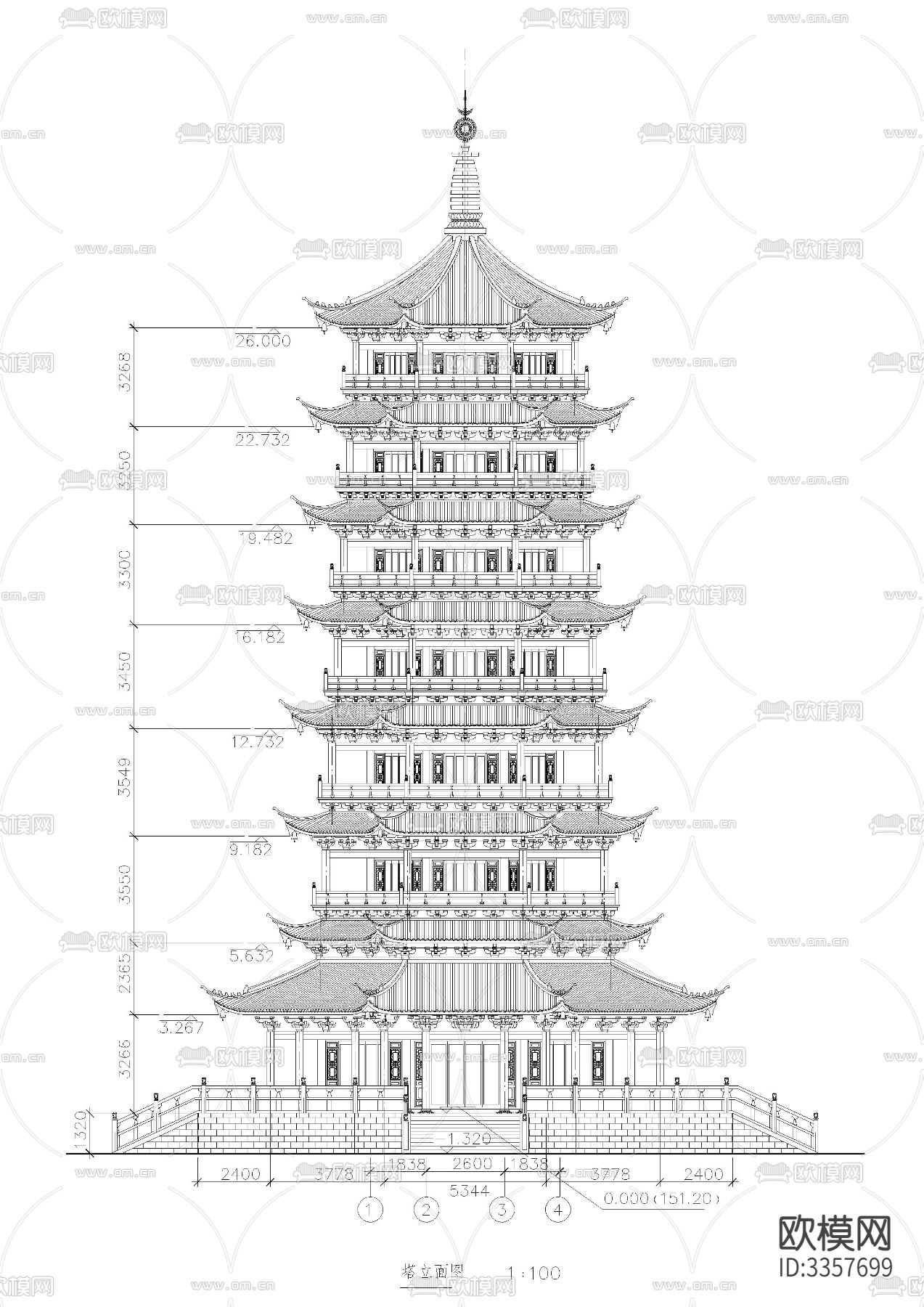 古塔cad大样图下载（渲染图2）