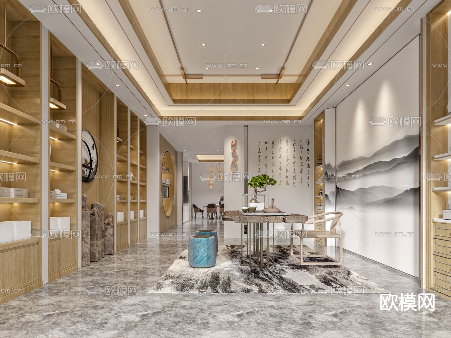 新中式茶馆 品茶室3d模型下载（渲染图1）