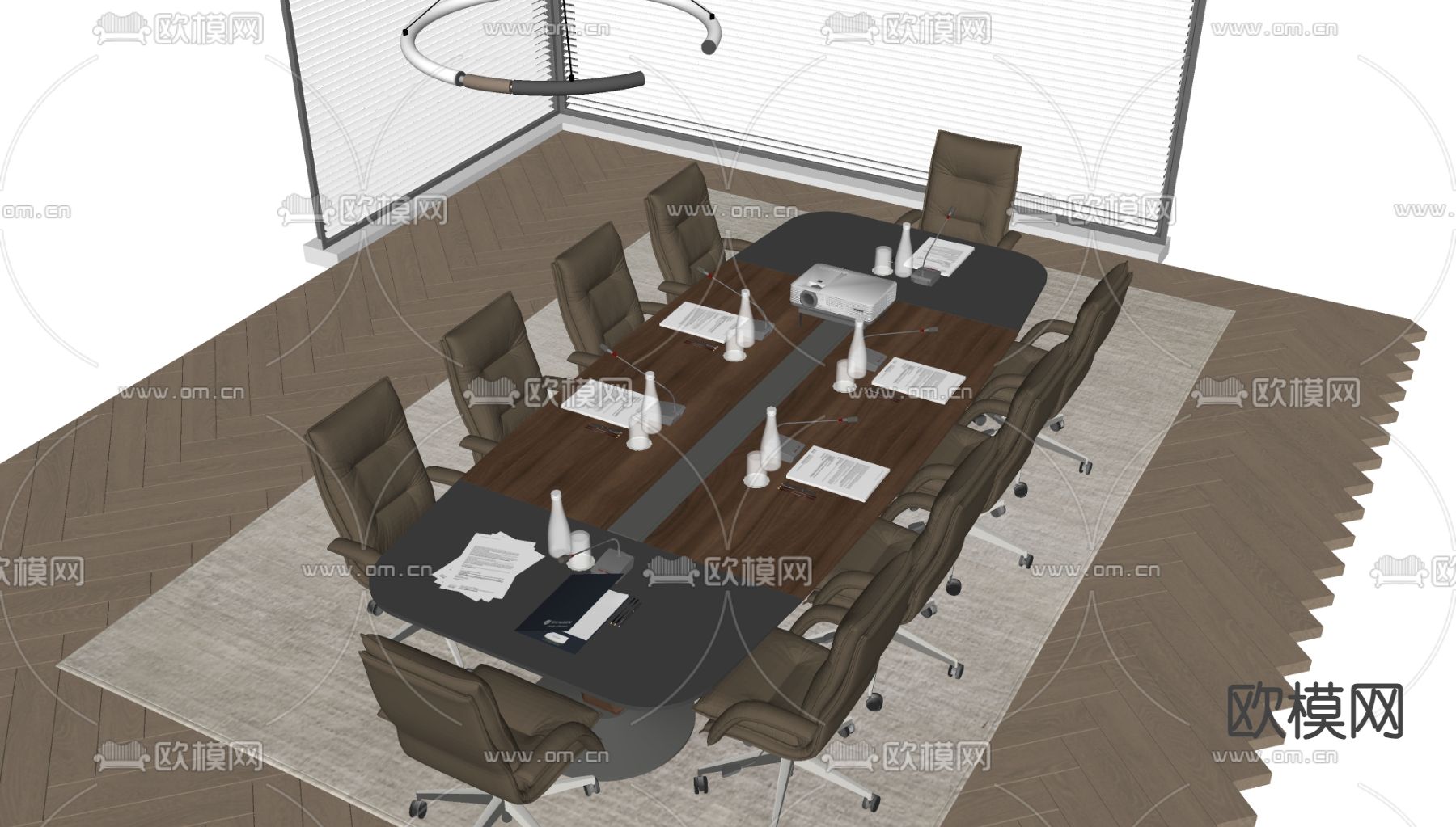 现代会议桌椅su模型下载（渲染图1）