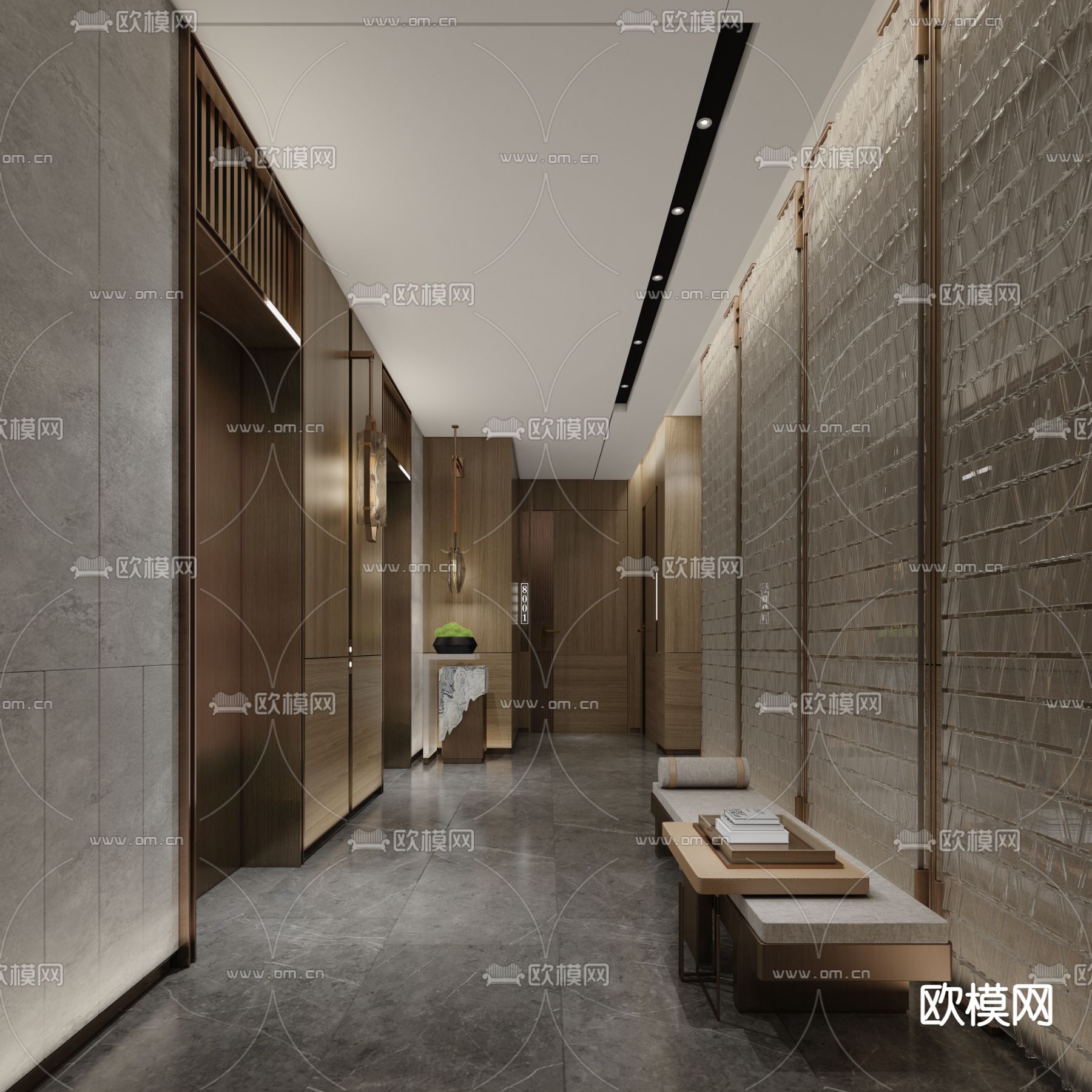 轻奢风酒店电梯间 电梯口3d模型下载