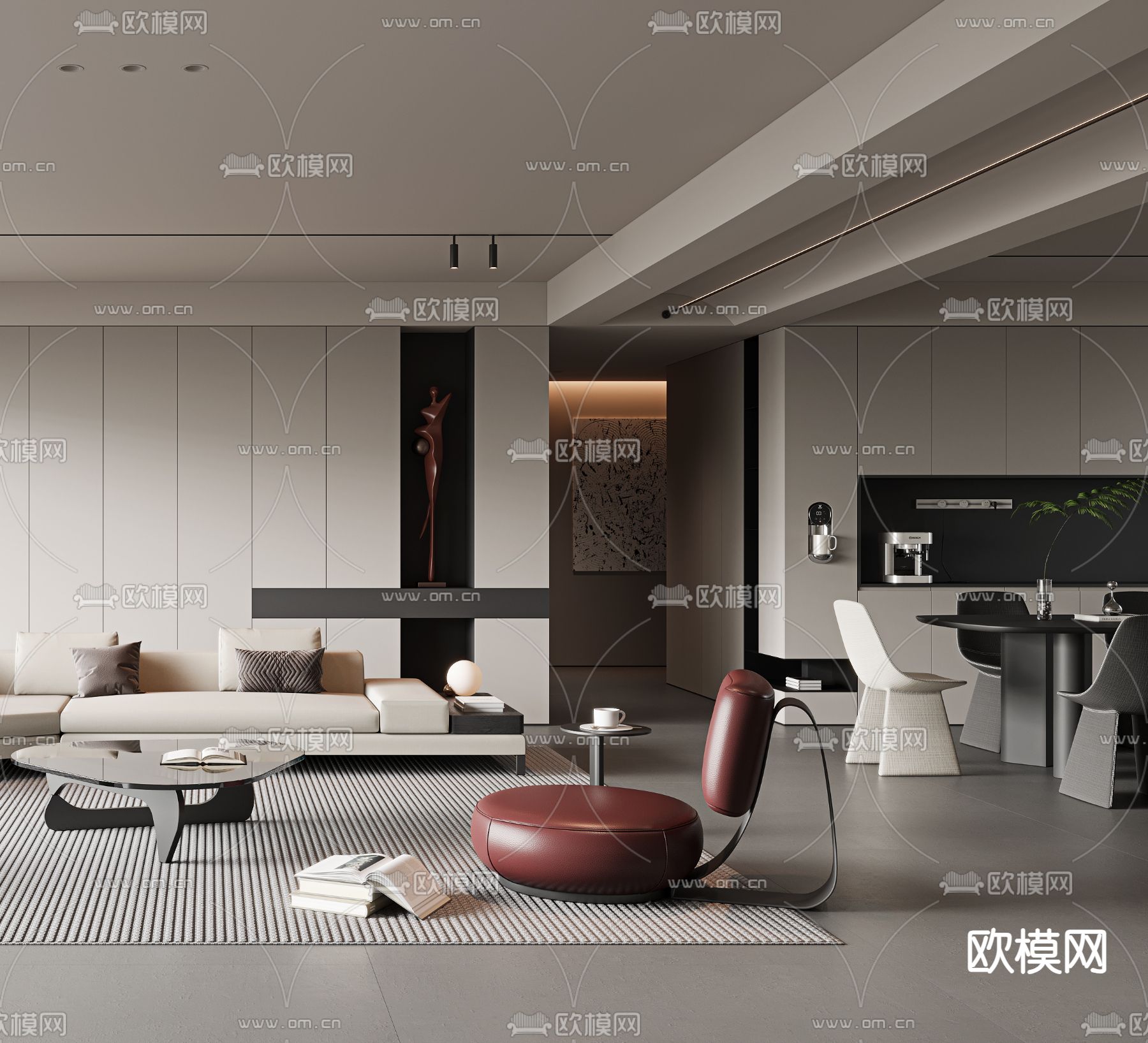 现代客餐厅3d模型下载（渲染图2）