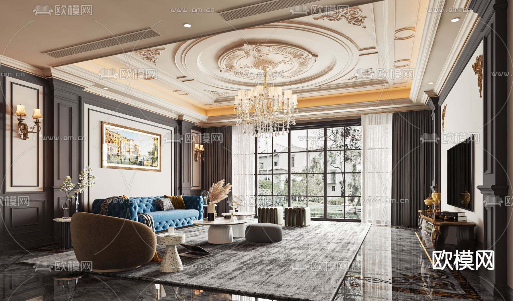 欧式客厅3d模型下载