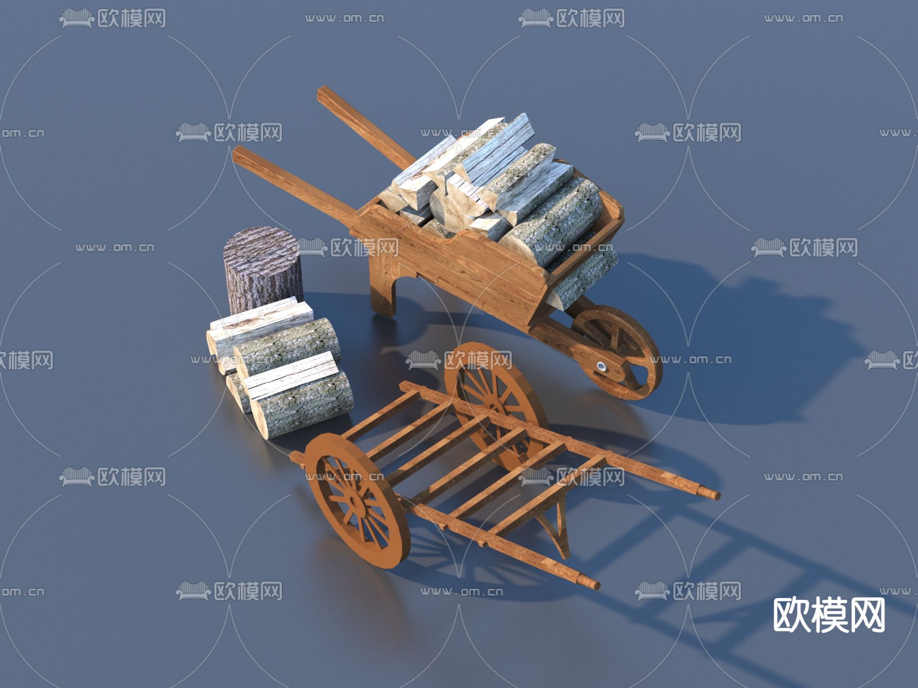 手推车 乡村农耕小品 农具3d模型下载