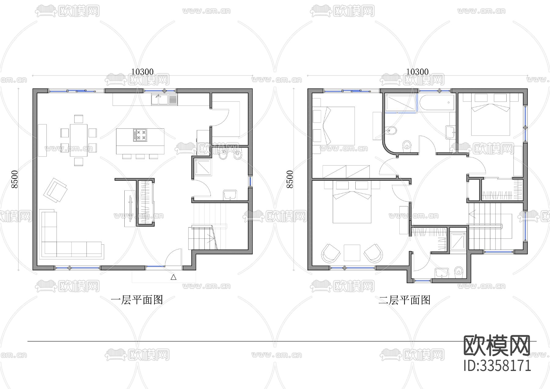 175m²两层别墅住宅cad平面图下载