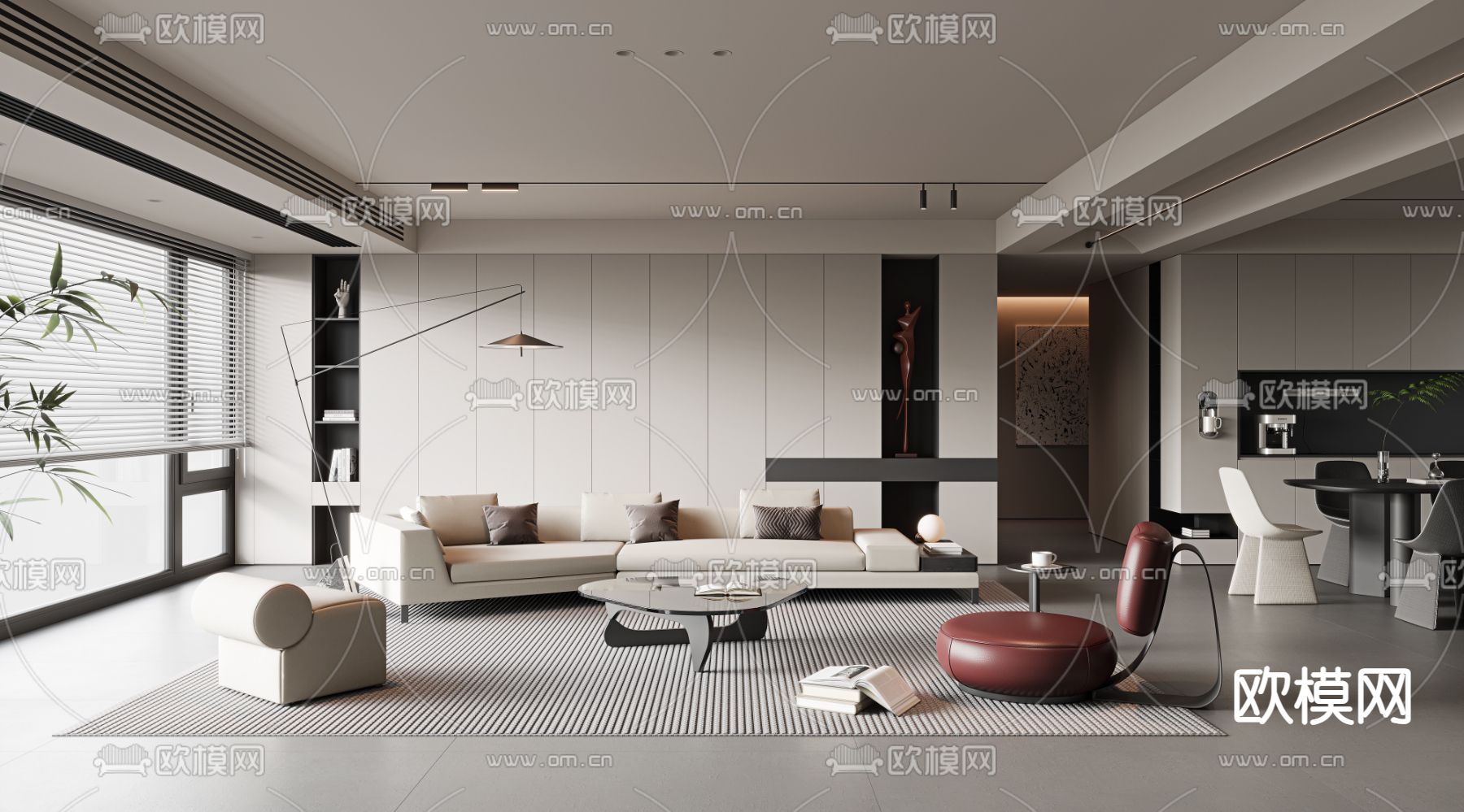 现代客餐厅3d模型下载（渲染图1）