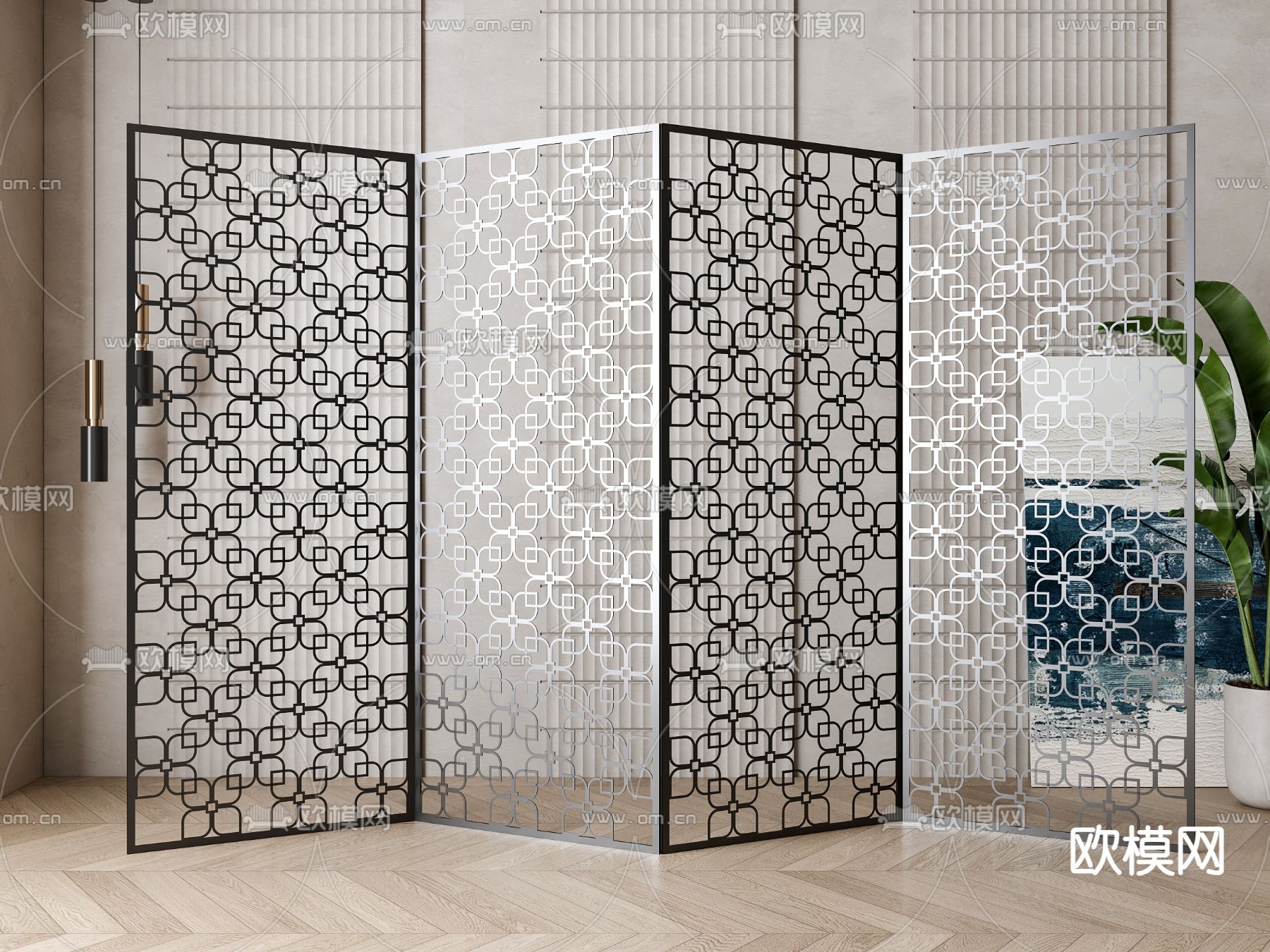 简欧屏风隔断su模型下载（渲染图2）