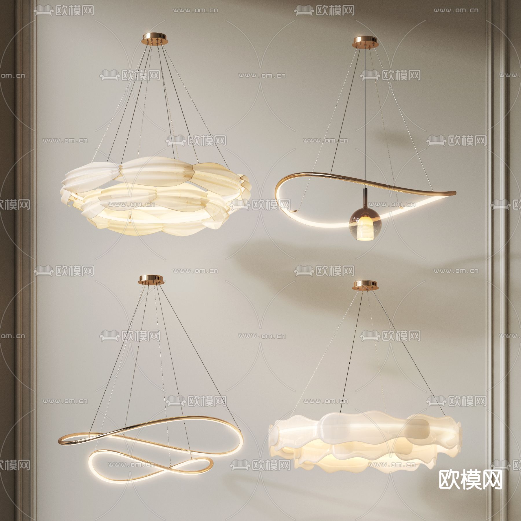 奶油风花瓣吊灯su模型下载（渲染图2）