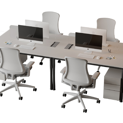  办公桌椅 职工工位su模型 