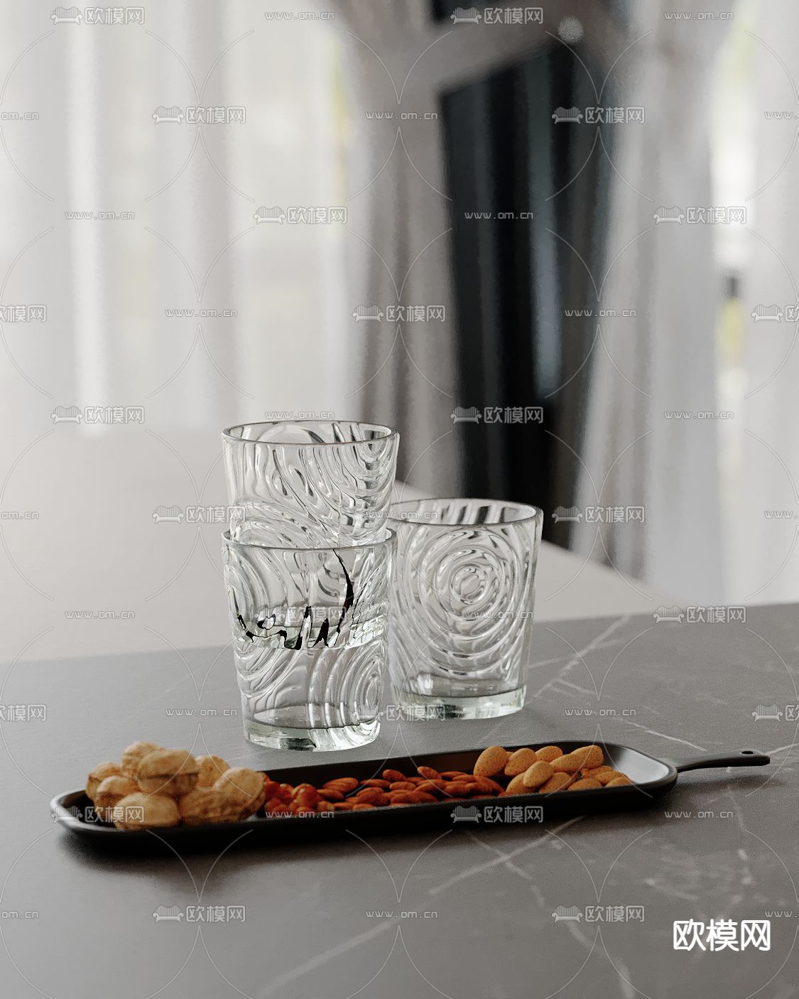 水杯 托盘 零食 摆件su模型下载（渲染图2）