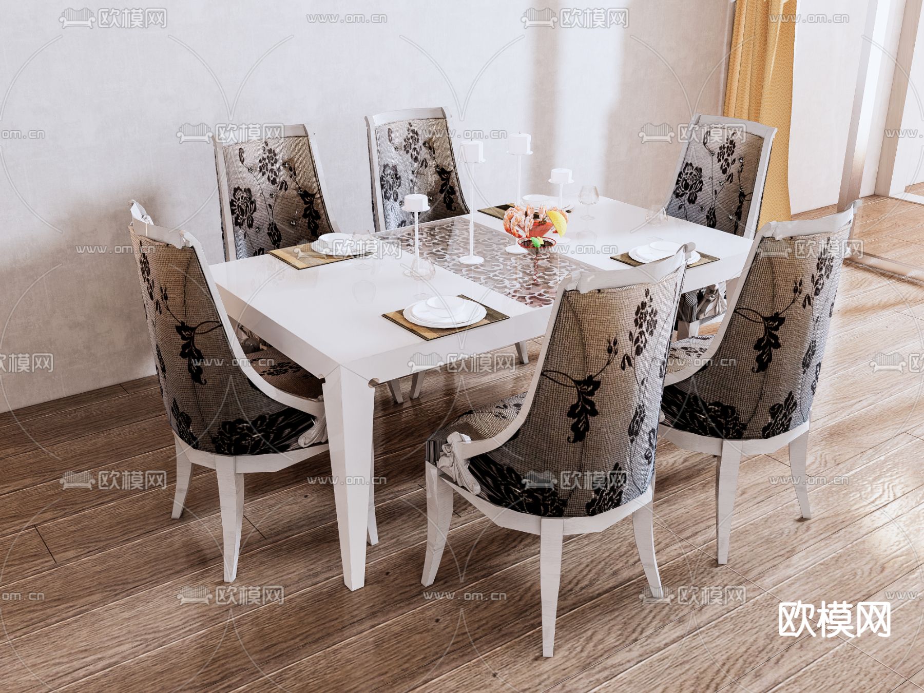 欧式餐桌椅su模型下载（渲染图2）