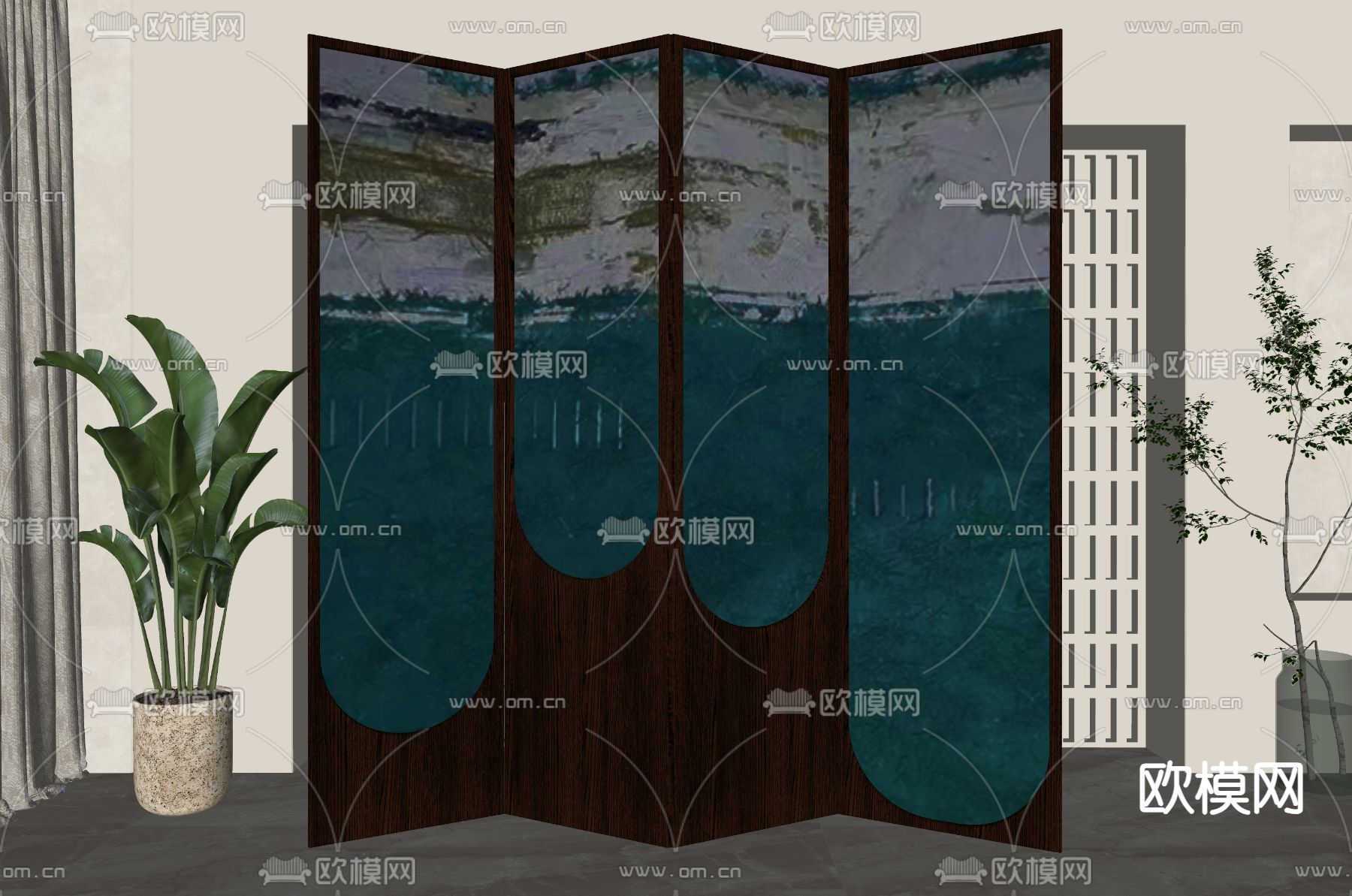 侘寂风屏风 隔断su模型下载（渲染图1）
