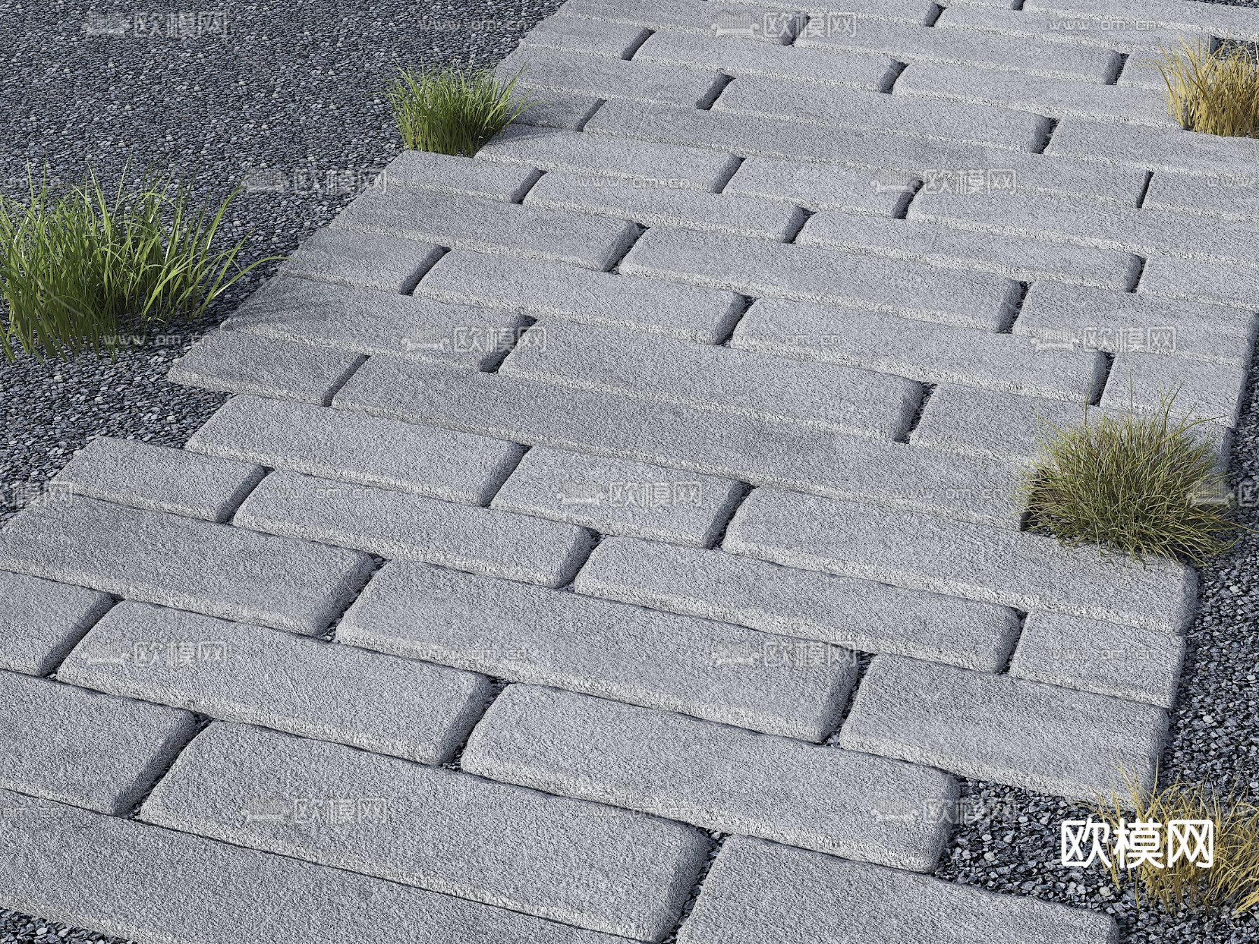 老石板 中式汀步 石板路3d模型下载