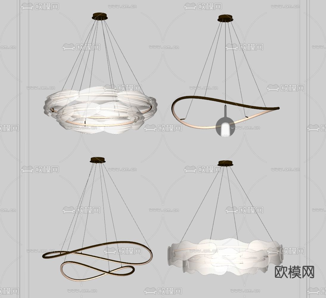 奶油风花瓣吊灯su模型下载（渲染图1）