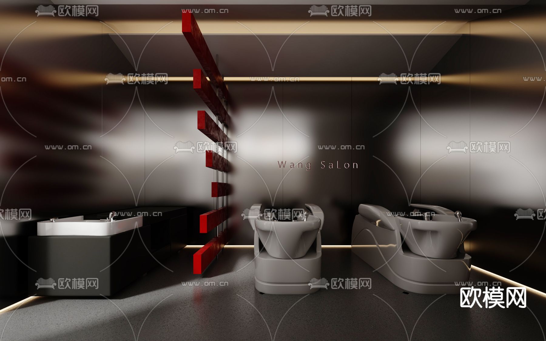 美发店 洗头区 冲水区su模型下载（渲染图2）