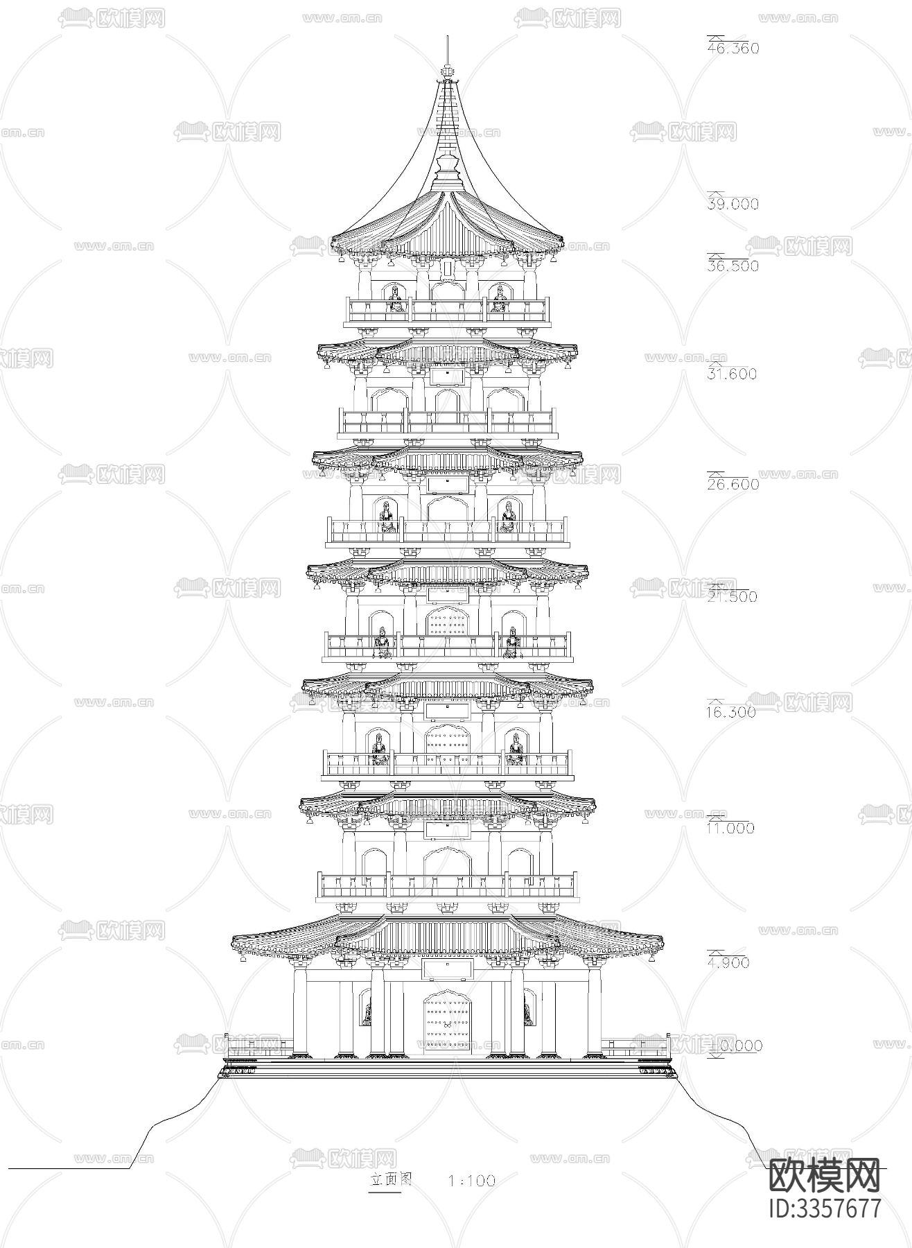 古塔cad大样图下载（渲染图1）