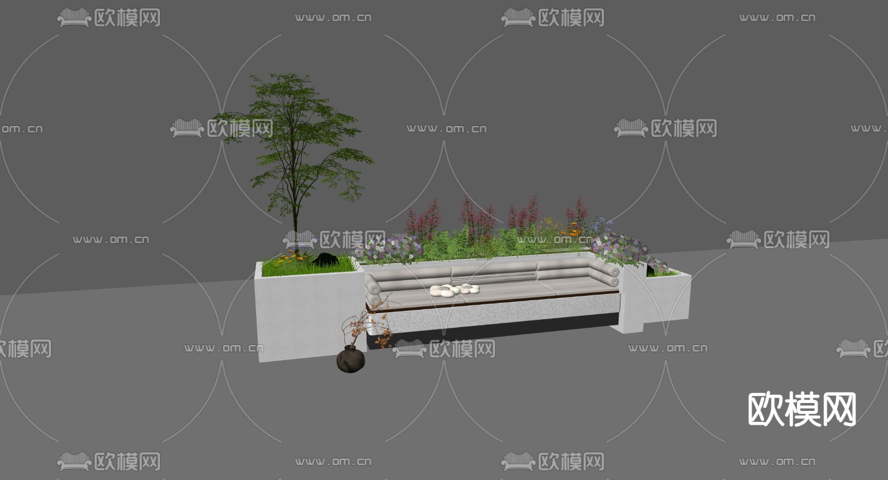 树池椅 户外椅 公共椅su模型下载（渲染图1）