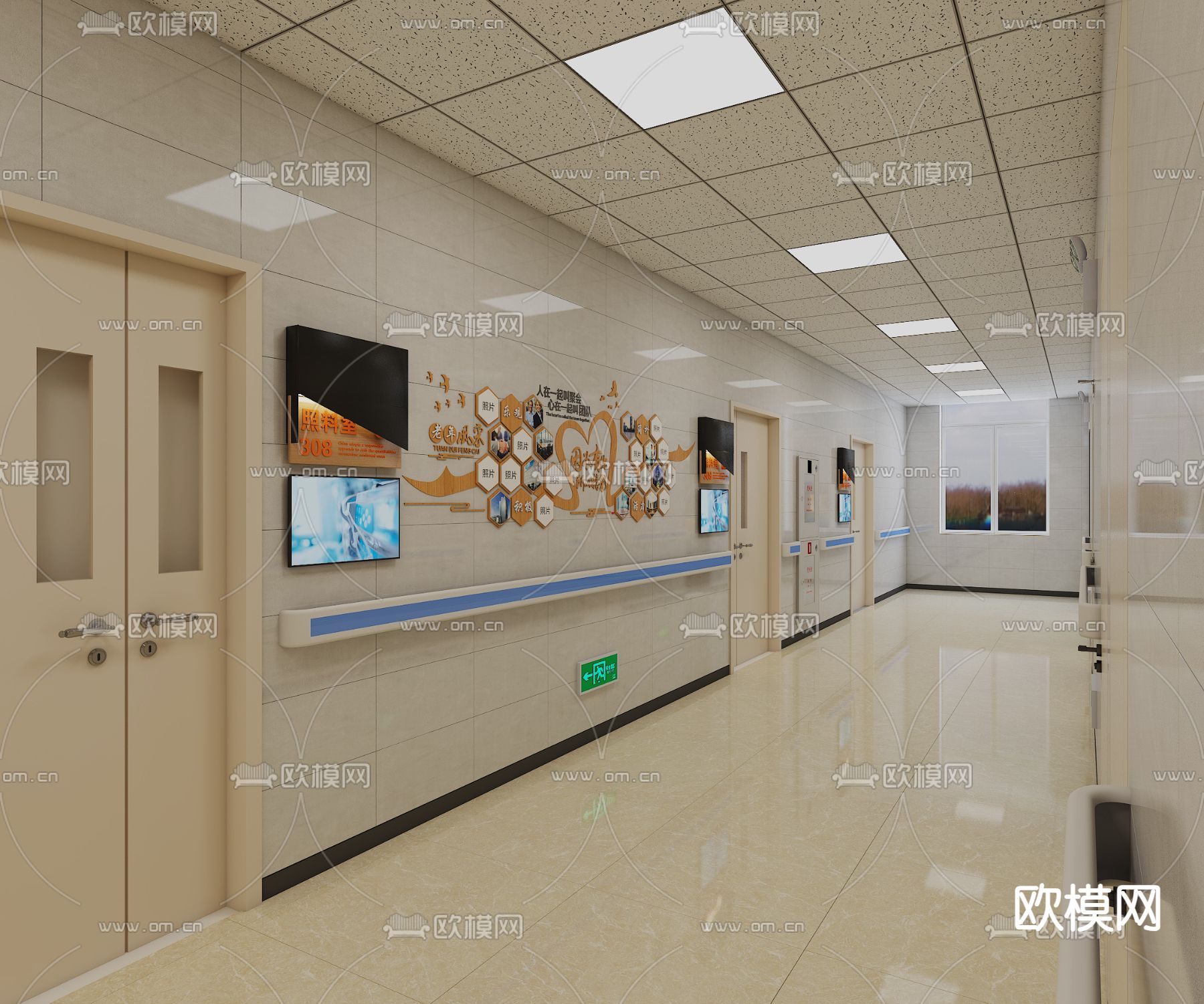 医院病房 医院走廊3d模型下载（渲染图3）