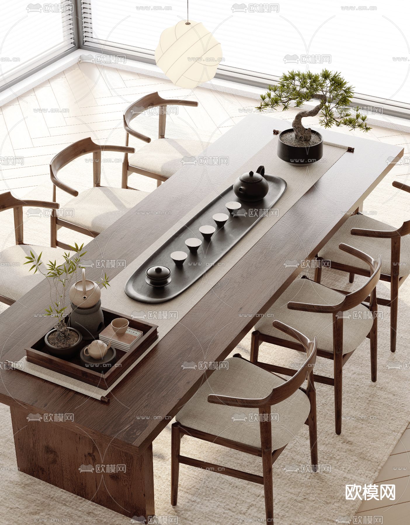 新中式茶桌 茶台3d模型下载