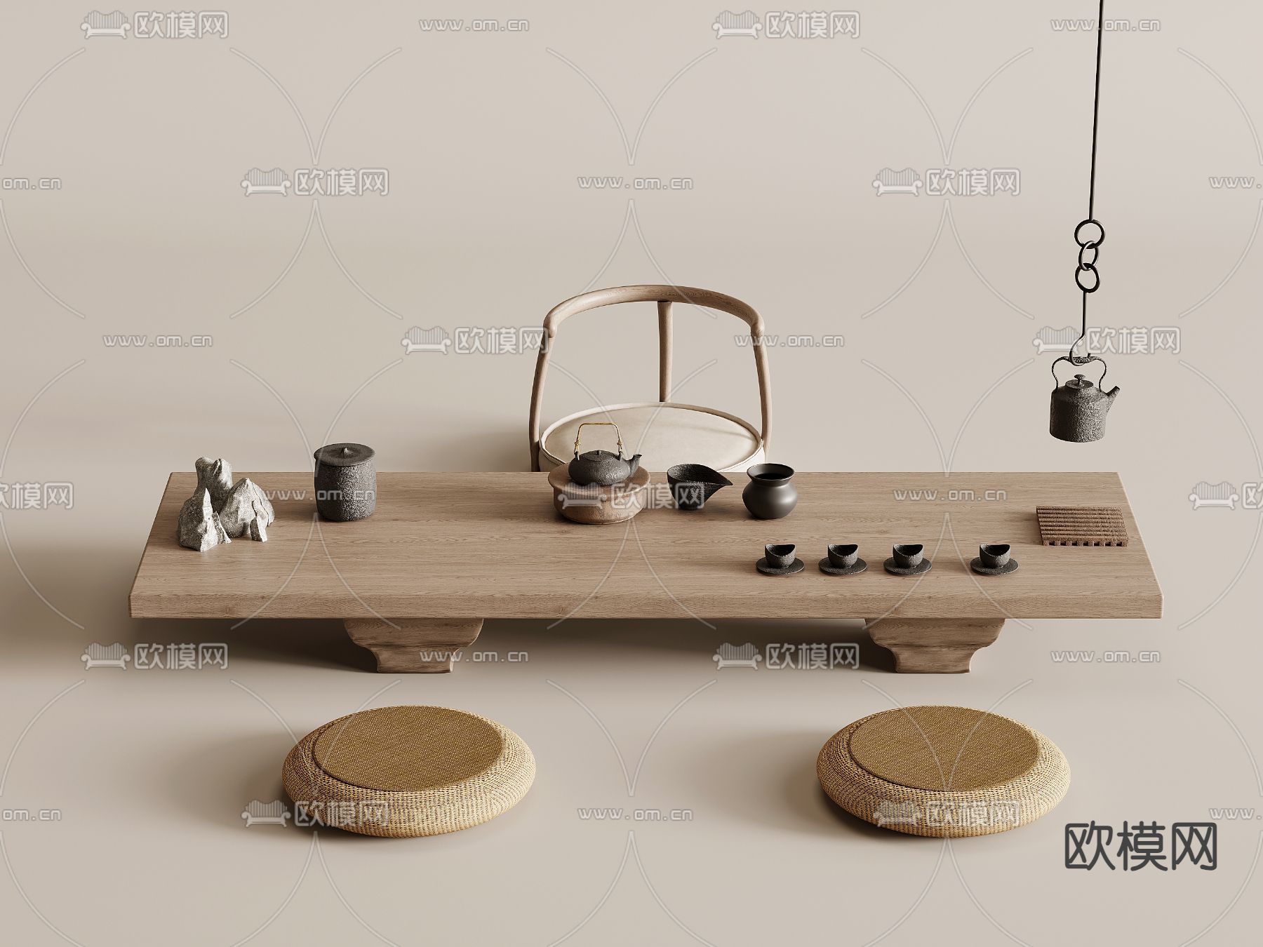 新中式围棋桌椅su模型下载（渲染图2）