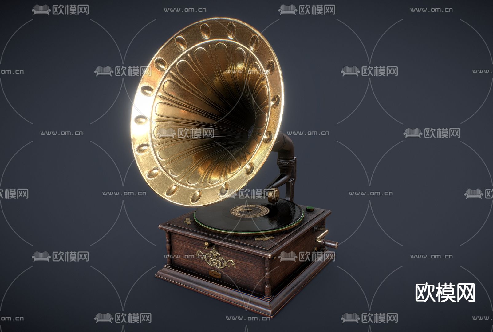 欧式留声机 音响su模型下载（渲染图1）