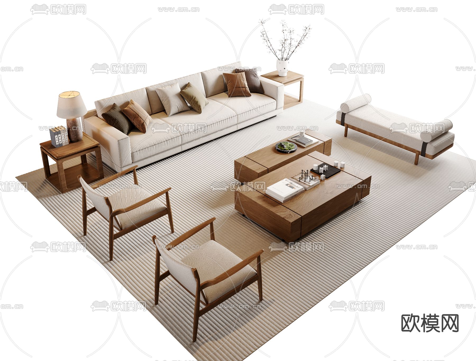 新中式沙发茶几组合 休闲沙发3d模型下载