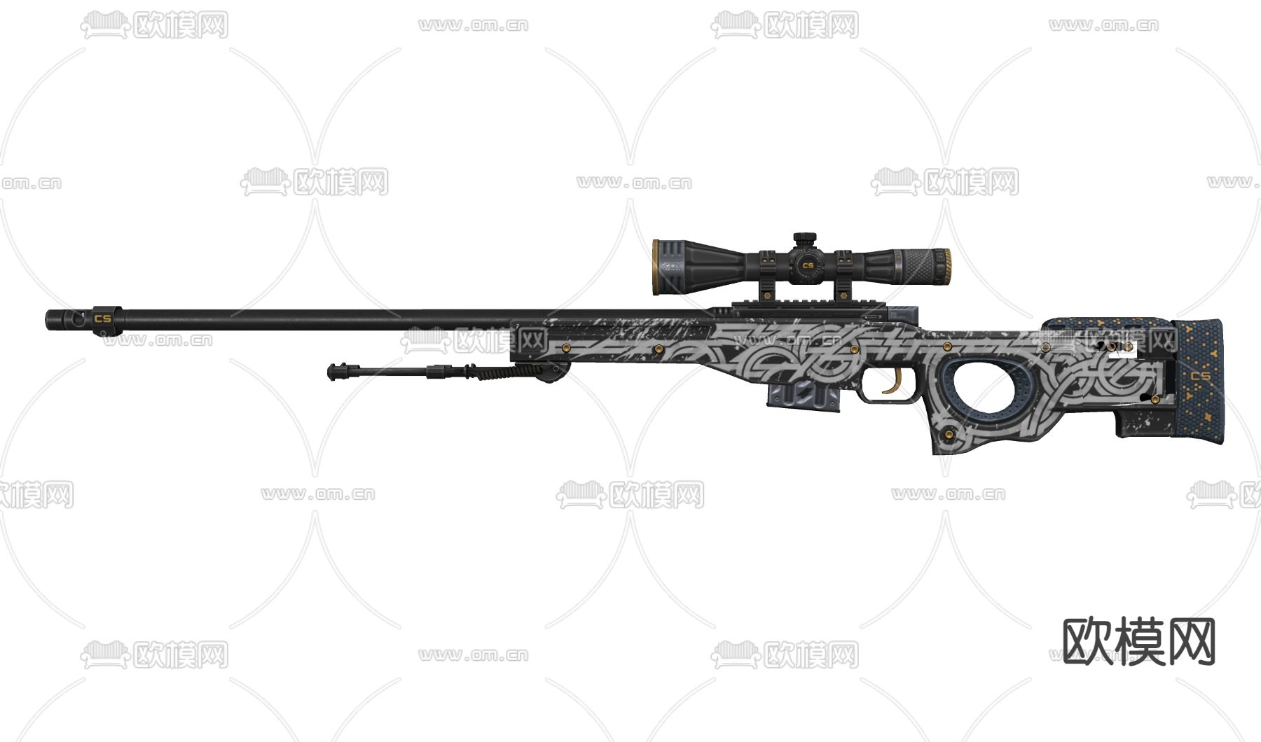 游戏枪 狙击枪su模型下载（渲染图1）