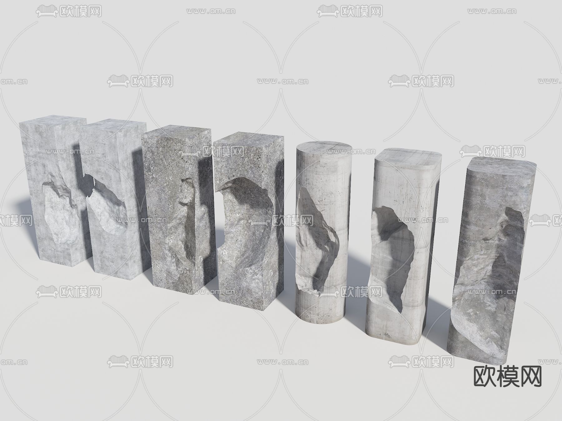 工业风破损柱子su模型下载（渲染图2）