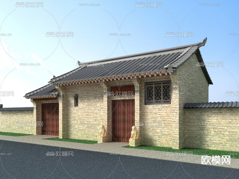 中式乡村民居 祠堂 自建房3d模型下载(渲染图2)