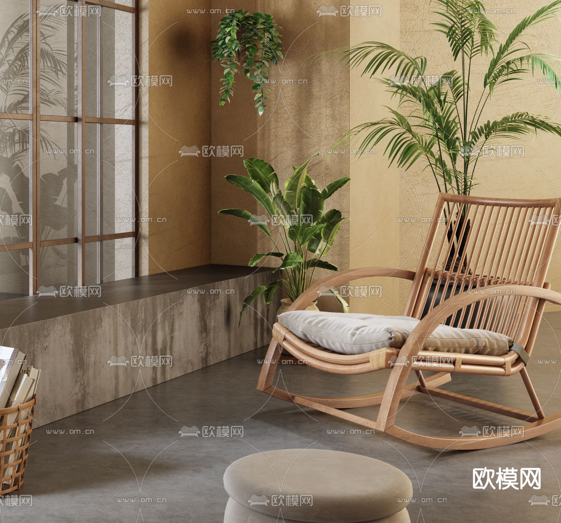 侘寂户外椅 摇椅3d模型下载（渲染图2）