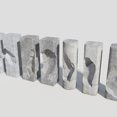  工业风破损柱子su模型 