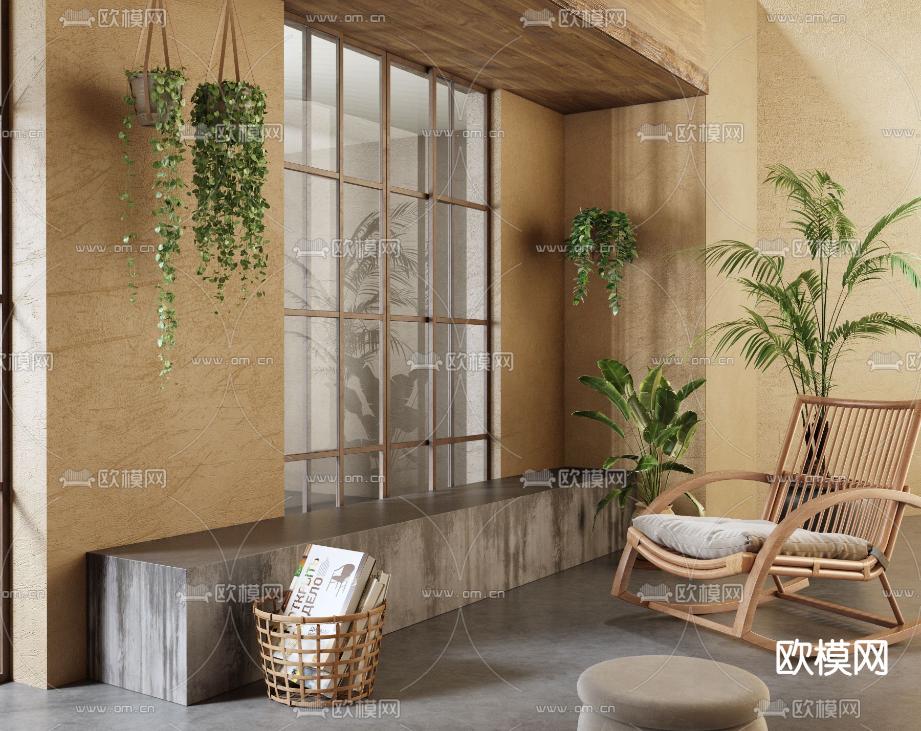 侘寂户外椅 摇椅3d模型下载（渲染图1）