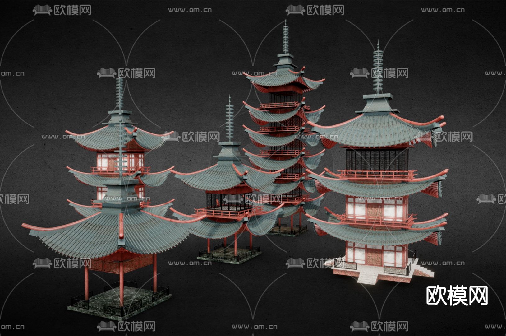 中式古建建筑 亭台楼阁su模型下载（渲染图3）