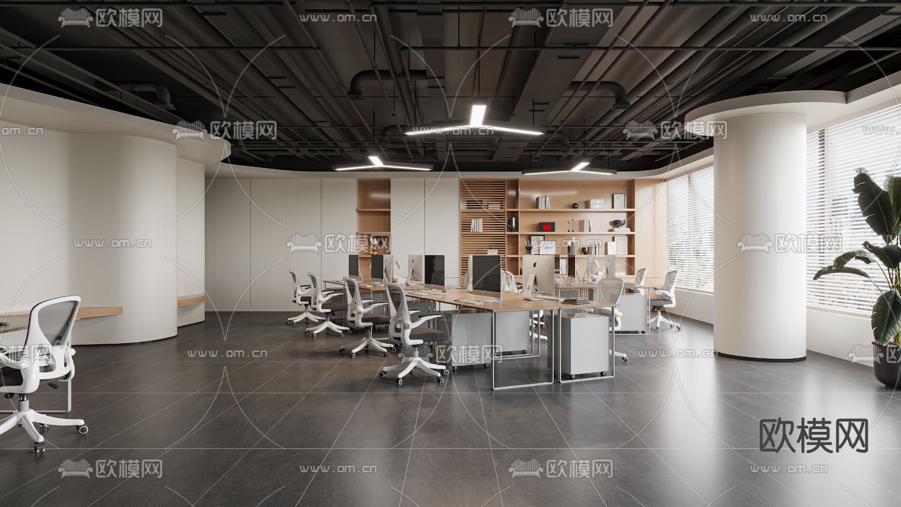 现代办公区su模型下载（渲染图2）