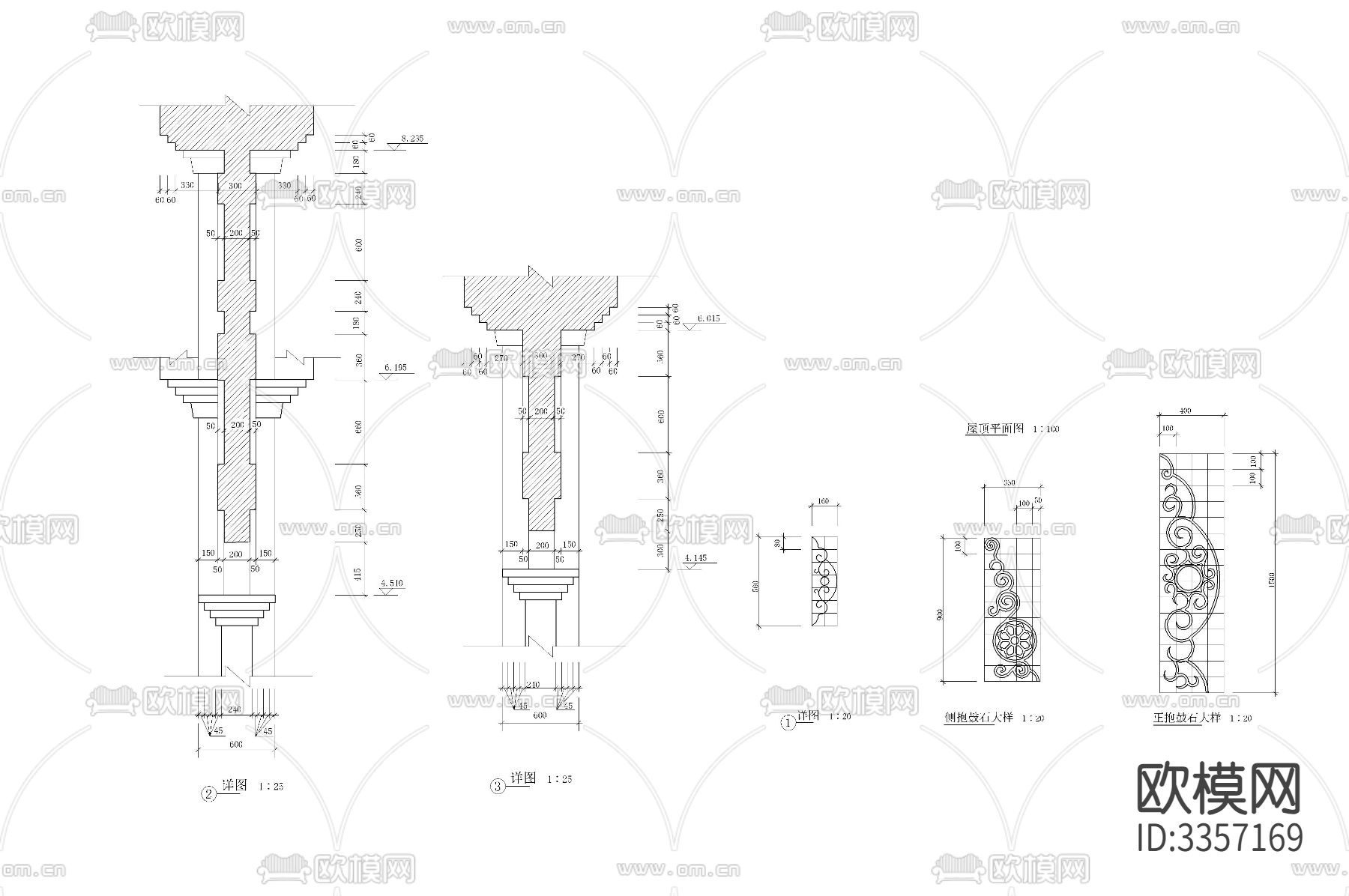 牌坊cad大样图下载（渲染图2）