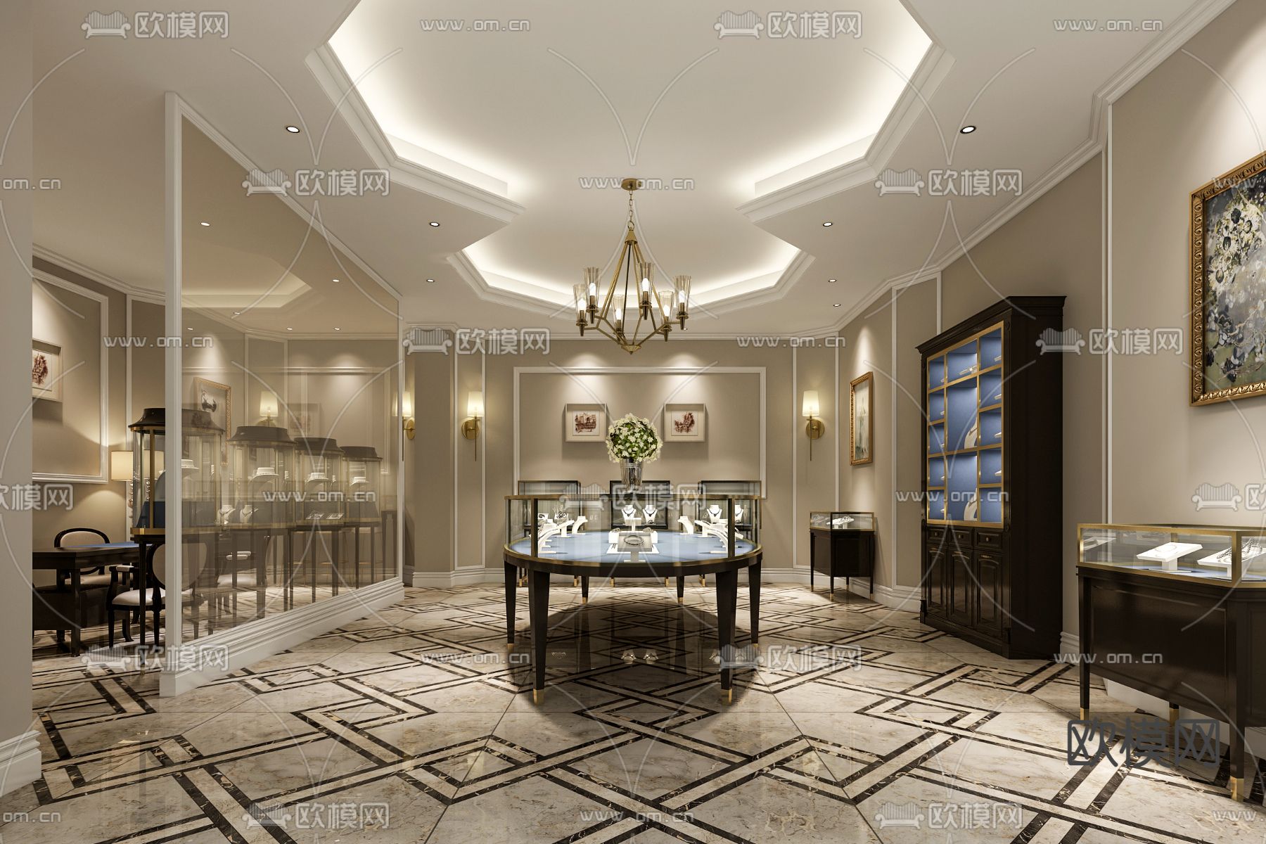 简欧珠宝店 首饰店3d模型下载（渲染图1）
