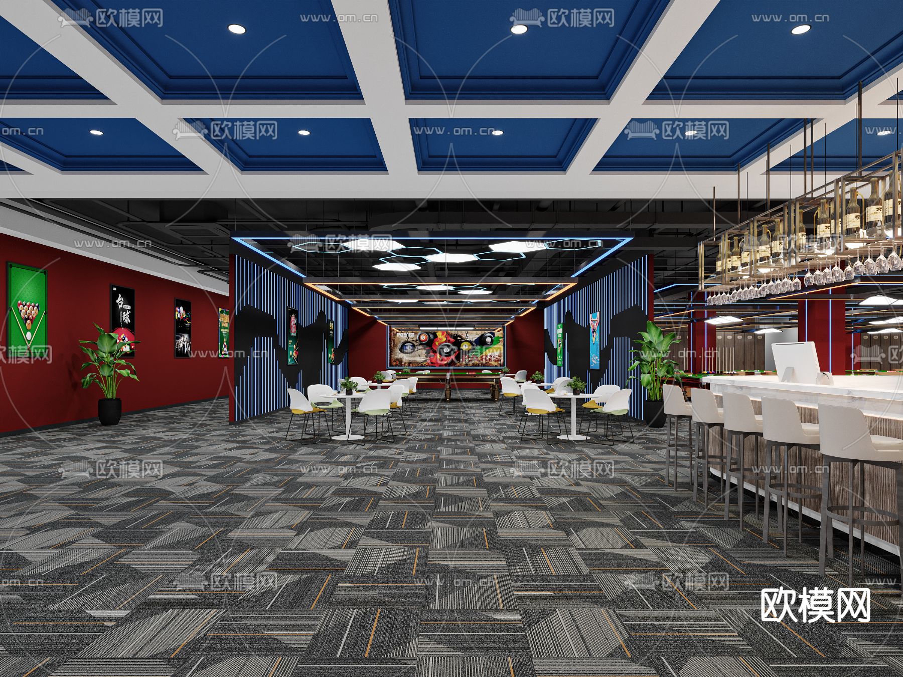 工业风台球室 台球厅3d模型下载（渲染图5）