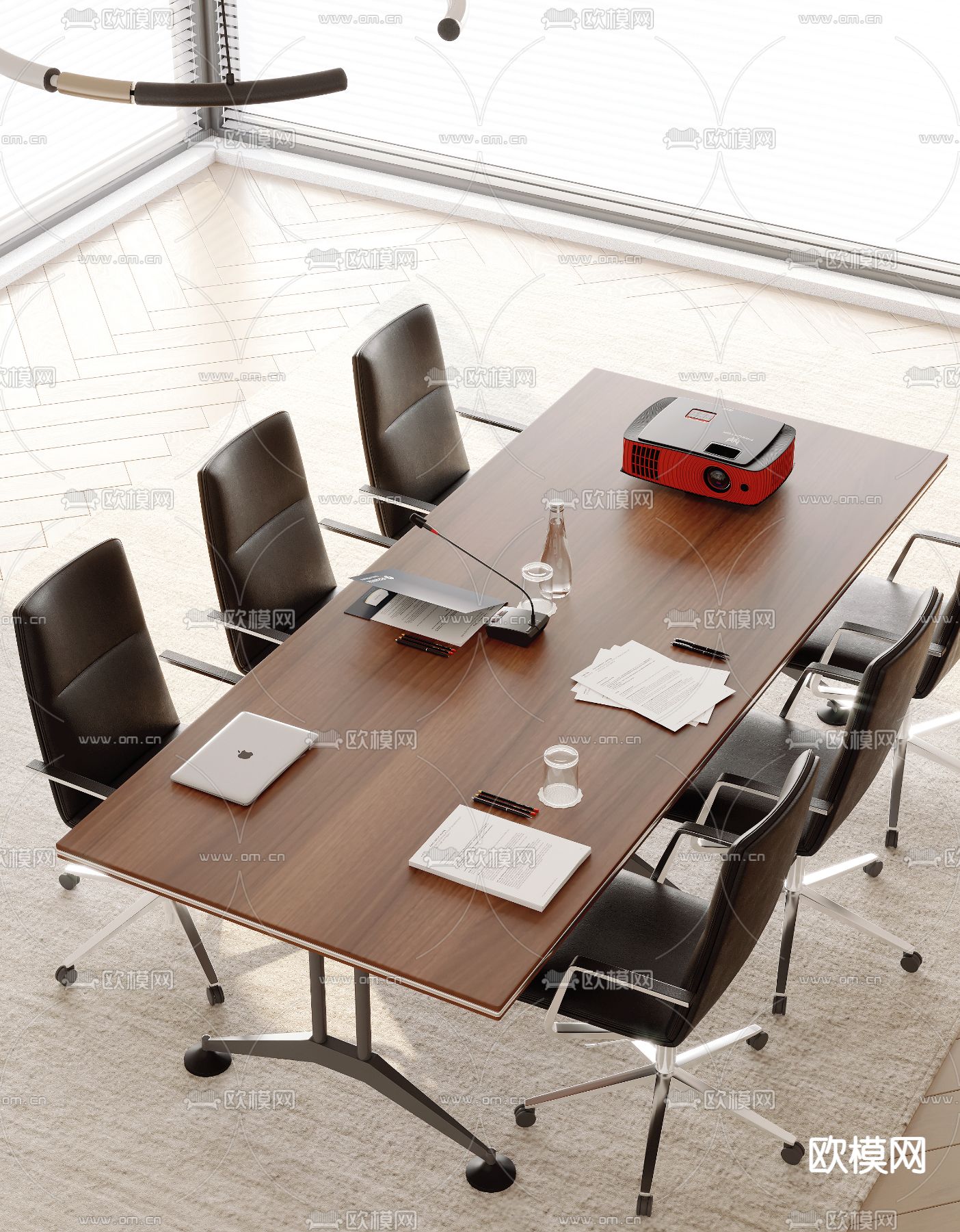 现代会议桌椅su模型下载（渲染图2）
