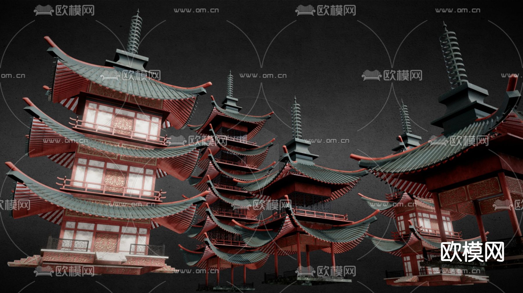 中式古建建筑 亭台楼阁su模型下载（渲染图2）