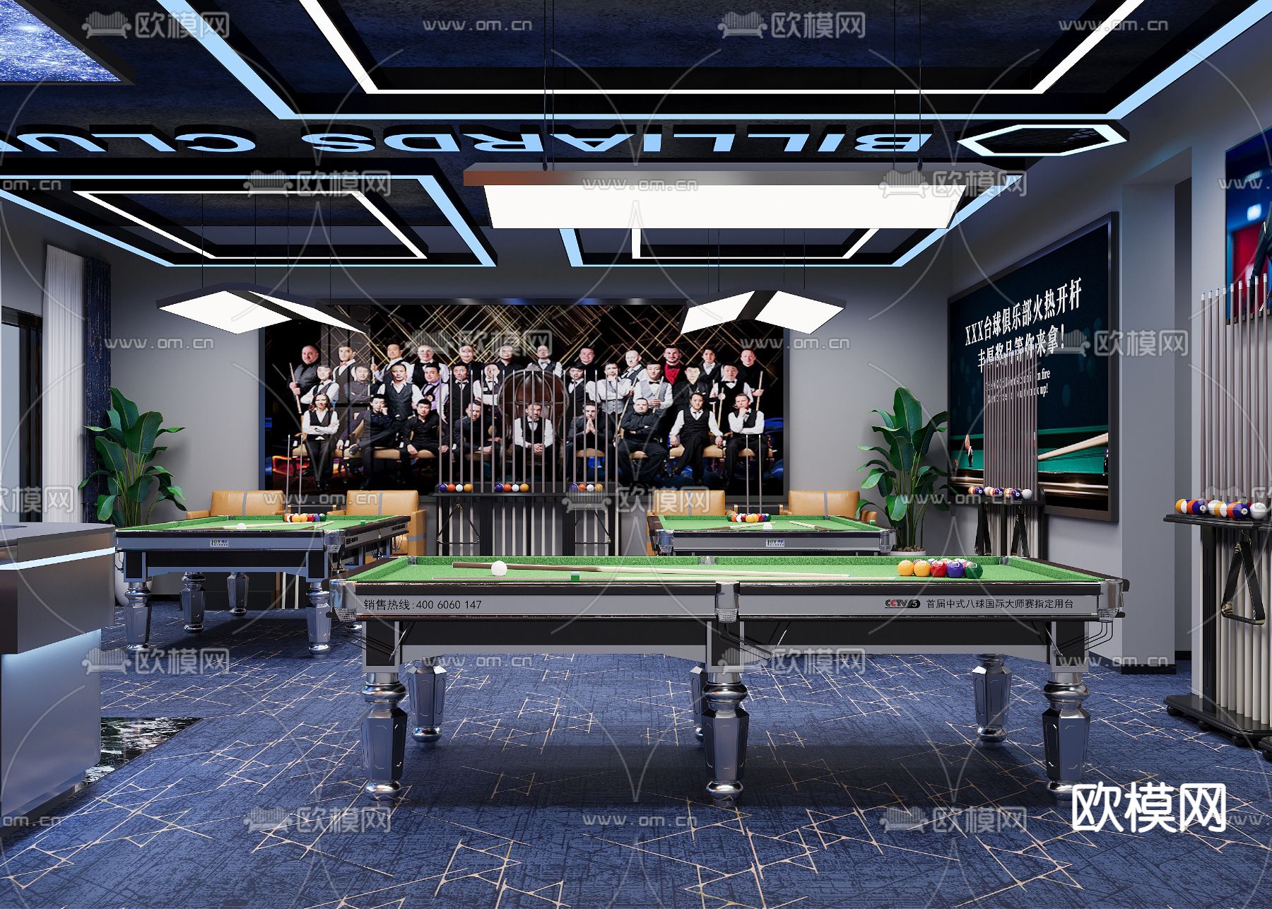 现代台球厅 台球俱乐部3d模型下载